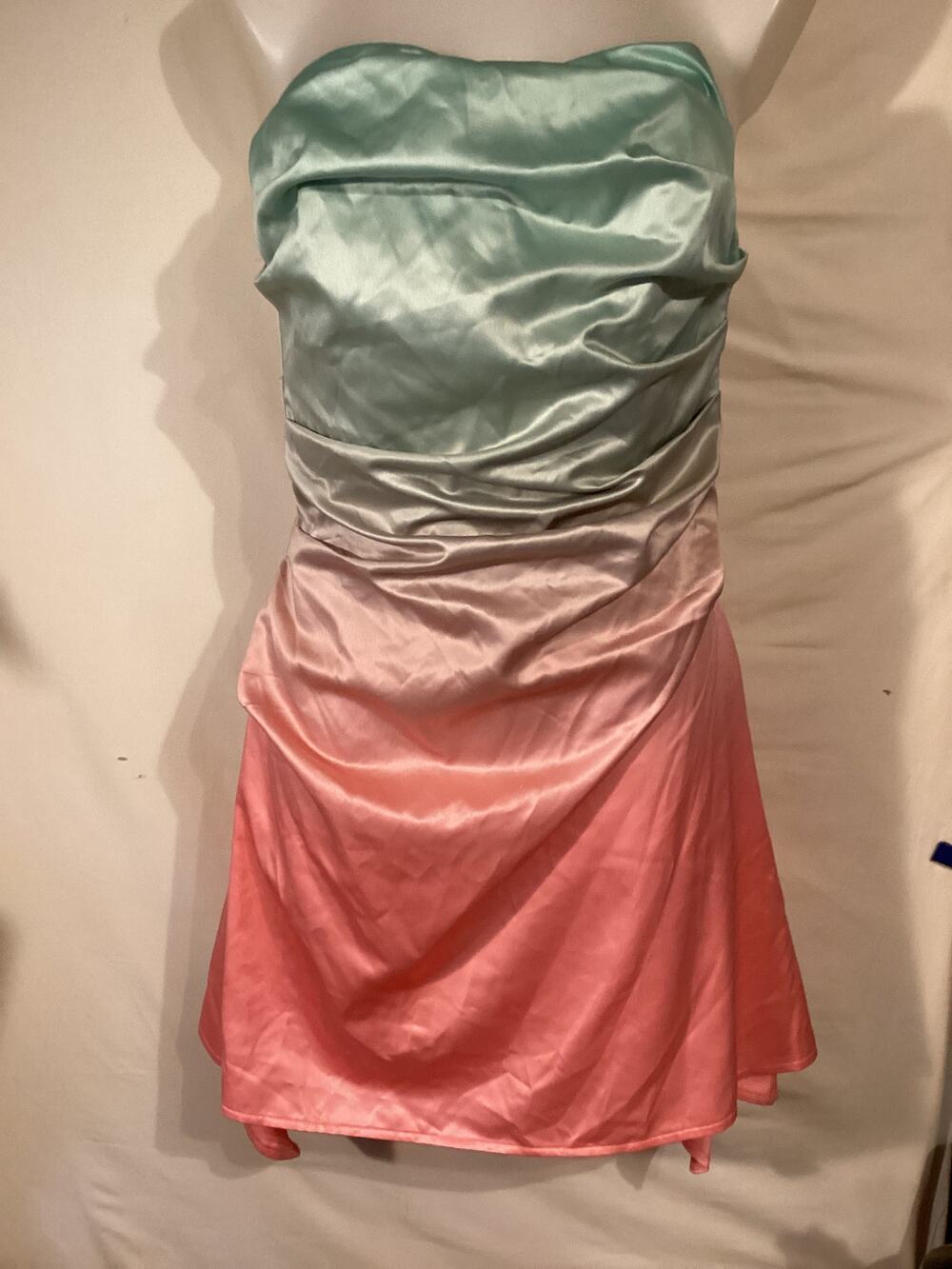 5029 Rare London Ombre Strapless Corset Satin Cocktail Dress Green/Pink 6/Medium